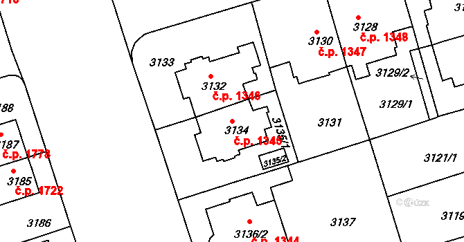 Královo Pole 1345, Brno na parcele st. 3134 v KÚ Královo Pole, Katastrální mapa