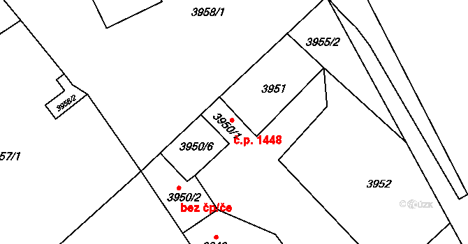 Teplice 1448 na parcele st. 3950/1 v KÚ Teplice, Katastrální mapa