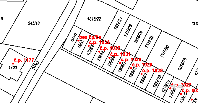 Litovel 1032 na parcele st. 1396/5 v KÚ Litovel, Katastrální mapa