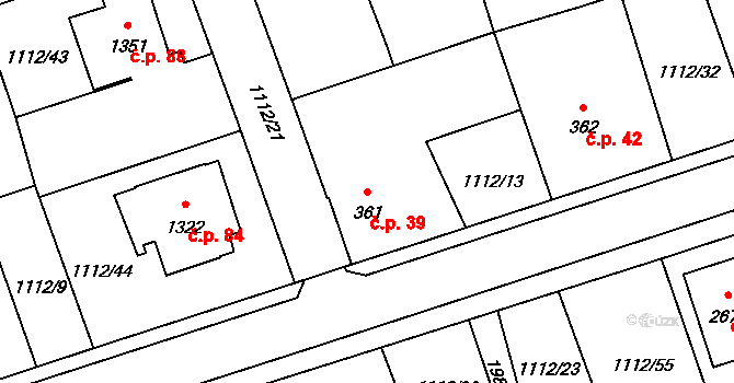 Hamrníky 39, Mariánské Lázně na parcele st. 361 v KÚ Úšovice, Katastrální mapa