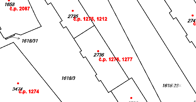 Cheb 1276,1277 na parcele st. 2736 v KÚ Cheb, Katastrální mapa