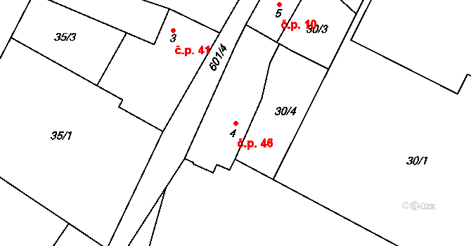 Hrušov 46 na parcele st. 4 v KÚ Hrušov nad Jizerou, Katastrální mapa
