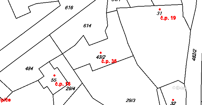 Suchdol 36, Prosenická Lhota na parcele st. 43/2 v KÚ Suchdol u Prosenické Lhoty, Katastrální mapa