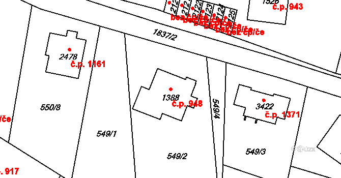 Vrchlabí 948 na parcele st. 1388 v KÚ Vrchlabí, Katastrální mapa