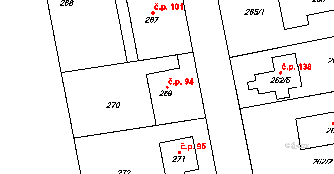 Topolany 94, Olomouc na parcele st. 269 v KÚ Topolany u Olomouce, Katastrální mapa