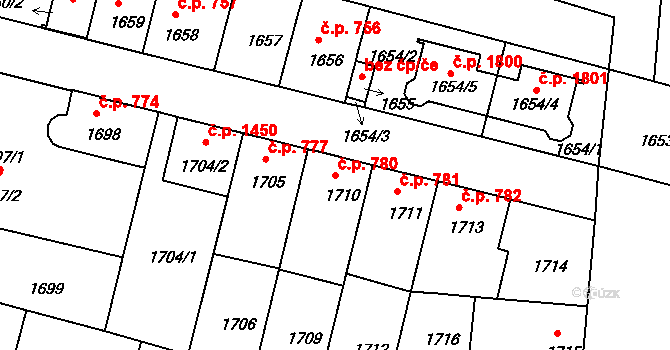 České Budějovice 6 780, České Budějovice na parcele st. 1710 v KÚ České Budějovice 6, Katastrální mapa