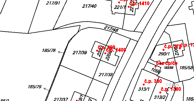 Sezimovo Ústí 409 na parcele st. 220/1 v KÚ Sezimovo Ústí, Katastrální mapa