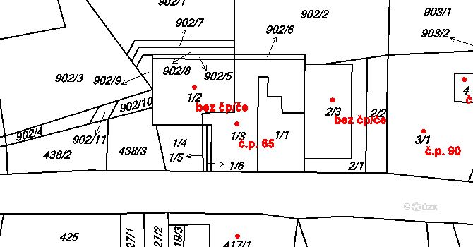 Březenec 65, Jirkov na parcele st. 1/1 v KÚ Březenec, Katastrální mapa