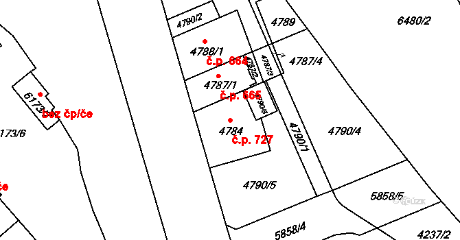 Liberec III-Jeřáb 727, Liberec na parcele st. 4784 v KÚ Liberec, Katastrální mapa