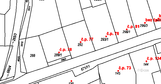 Řeznovice 77, Ivančice na parcele st. 292 v KÚ Řeznovice, Katastrální mapa