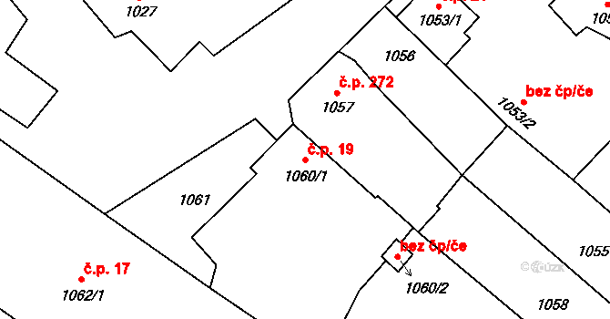 Zbýšov 19 na parcele st. 1060/1 v KÚ Zbýšov u Oslavan, Katastrální mapa