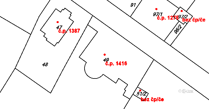 Rumburk 1 1416, Rumburk na parcele st. 49 v KÚ Rumburk, Katastrální mapa