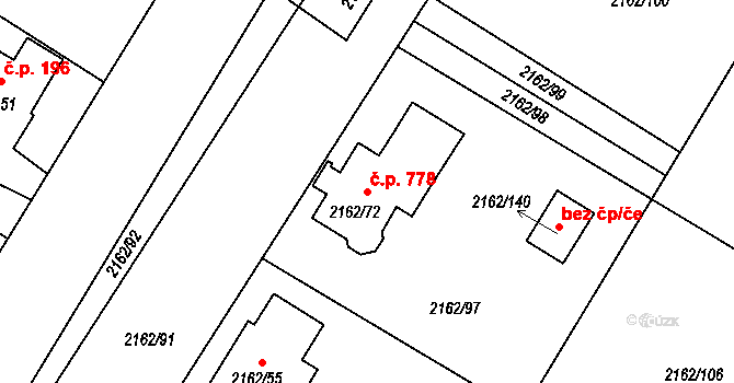 Město Albrechtice 778 na parcele st. 2162/72 v KÚ Město Albrechtice, Katastrální mapa