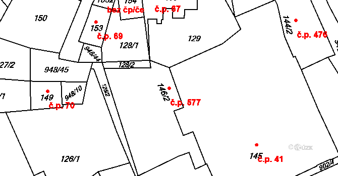 Borohrádek 577 na parcele st. 146/2 v KÚ Borohrádek, Katastrální mapa