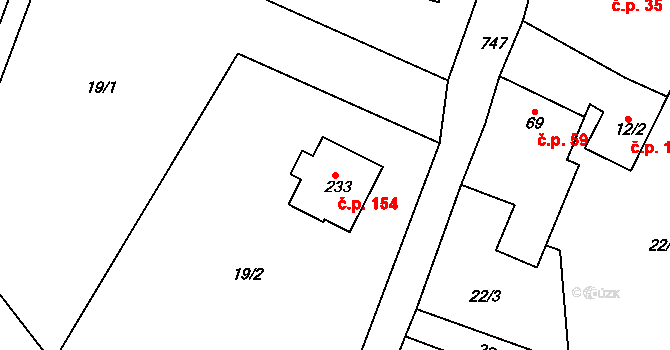 Hněvkovice 154, Humpolec na parcele st. 233 v KÚ Hněvkovice u Humpolce, Katastrální mapa