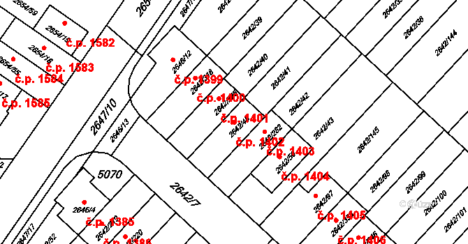 Kuřim 1402 na parcele st. 2642/48 v KÚ Kuřim, Katastrální mapa
