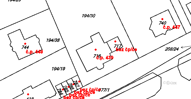 Černčice 439 na parcele st. 716 v KÚ Černčice u Loun, Katastrální mapa