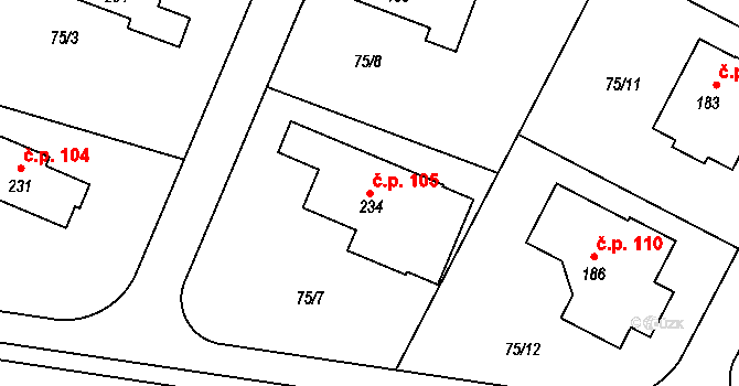 Noutonice 105, Lichoceves na parcele st. 234 v KÚ Noutonice, Katastrální mapa
