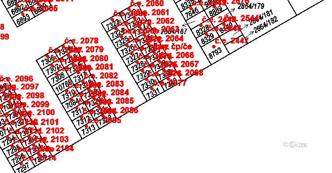Hodonín 2068 na parcele st. 7340 v KÚ Hodonín, Katastrální mapa