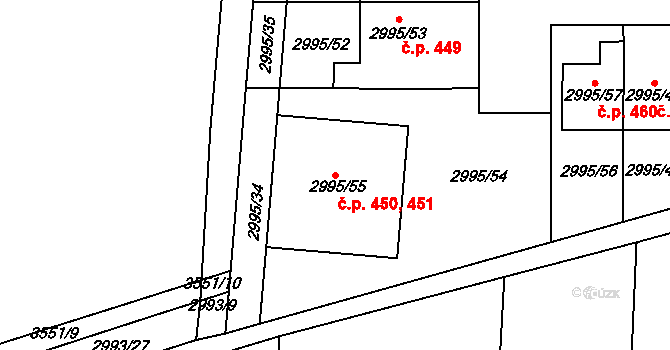 Nosálovice 450,451, Vyškov na parcele st. 2995/55 v KÚ Vyškov, Katastrální mapa