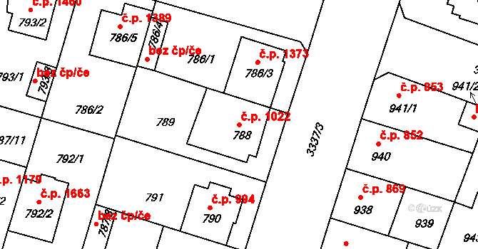 Benešov 1022 na parcele st. 788 v KÚ Benešov u Prahy, Katastrální mapa