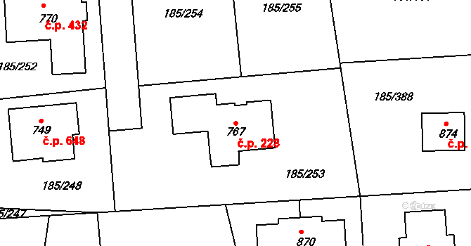 Chýně 228 na parcele st. 767 v KÚ Chýně, Katastrální mapa