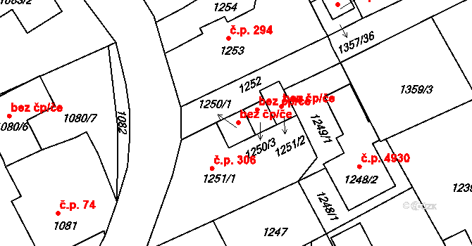 Mšeno nad Nisou 3155, Jablonec nad Nisou na parcele st. 1250/1 v KÚ Mšeno nad Nisou, Katastrální mapa