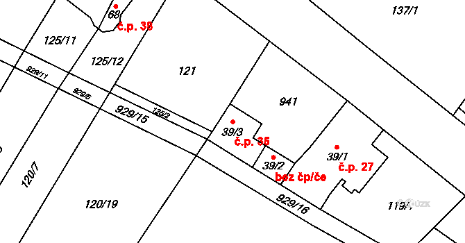Borovník 35 na parcele st. 39/3 v KÚ Borovník, Katastrální mapa