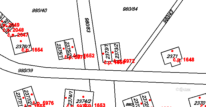Zlín 1650 na parcele st. 2373/1 v KÚ Zlín, Katastrální mapa