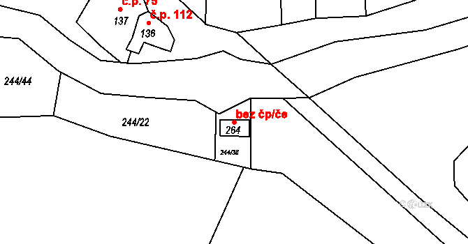 Holešov 43640559 na parcele st. 264 v KÚ Žopy, Katastrální mapa