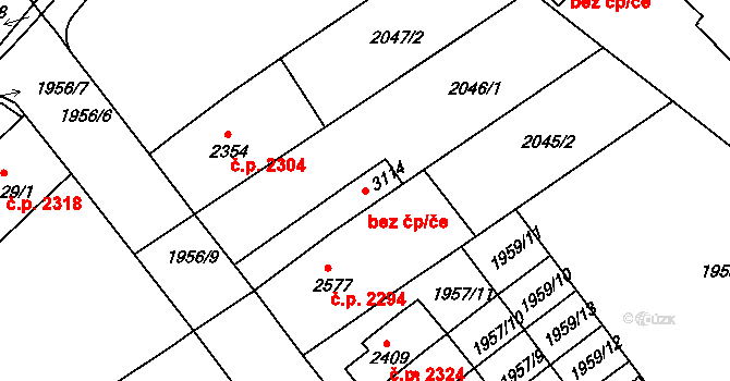 Kroměříž 44988559 na parcele st. 3114 v KÚ Kroměříž, Katastrální mapa