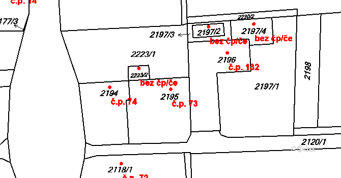 Borová 73, Bolatice na parcele st. 2195 v KÚ Bolatice, Katastrální mapa