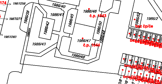 Nýřany 1044 na parcele st. 1986/47 v KÚ Nýřany, Katastrální mapa