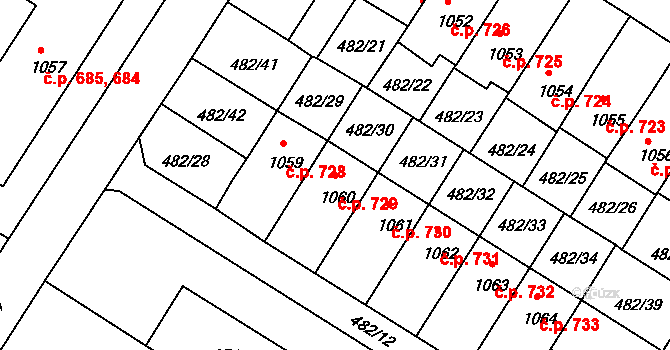 Letohrad 729 na parcele st. 1060 v KÚ Letohrad, Katastrální mapa