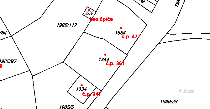 Beroun-Závodí 361, Beroun na parcele st. 1344 v KÚ Beroun, Katastrální mapa