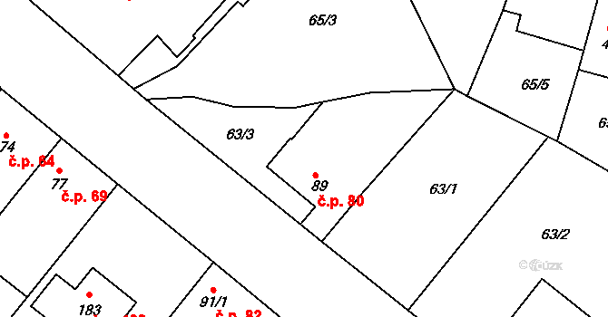 Malý Újezd 80 na parcele st. 89 v KÚ Malý Újezd, Katastrální mapa