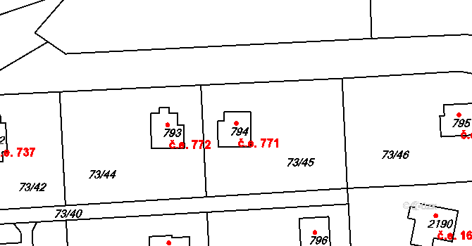 Hradištko 771 na parcele st. 794 v KÚ Hradištko pod Medníkem, Katastrální mapa