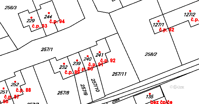 Libeř 92 na parcele st. 241 v KÚ Libeř, Katastrální mapa
