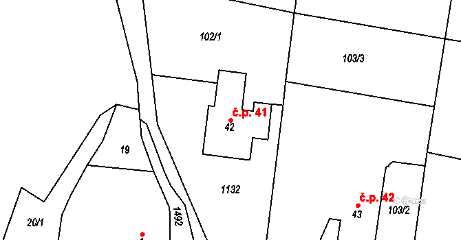 Polžice 41, Srby na parcele st. 42 v KÚ Polžice u Horšovského Týna, Katastrální mapa