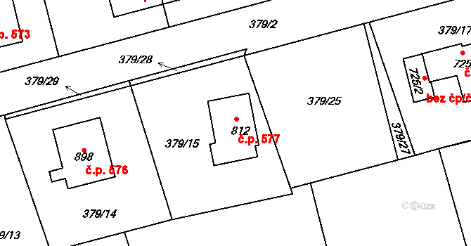 Radnice 577 na parcele st. 812 v KÚ Radnice u Rokycan, Katastrální mapa