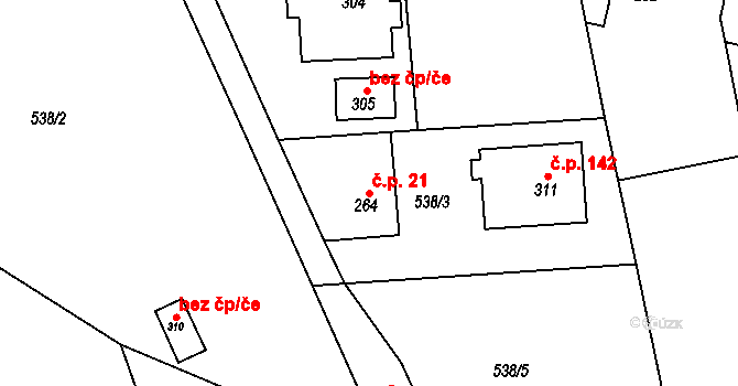 Chvalkovice 21 na parcele st. 264 v KÚ Chvalkovice v Čechách, Katastrální mapa