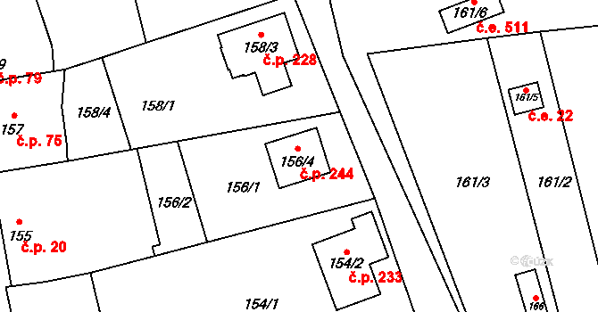 Jinačovice 244 na parcele st. 156/4 v KÚ Jinačovice, Katastrální mapa