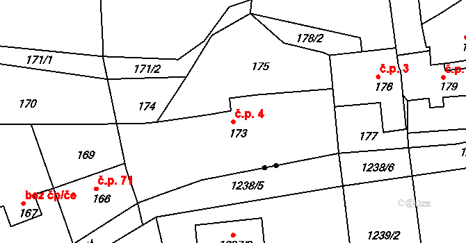 Sychotín 4, Kunštát na parcele st. 173 v KÚ Sychotín, Katastrální mapa