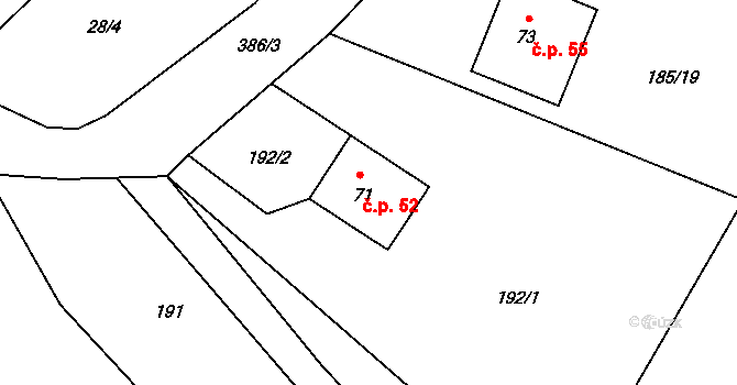 Štěpánovice 52, Výčapy na parcele st. 71 v KÚ Štěpánovice u Jaroměřic nad Rokytnou, Katastrální mapa