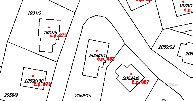 Odry 853 na parcele st. 2059/61 v KÚ Odry, Katastrální mapa