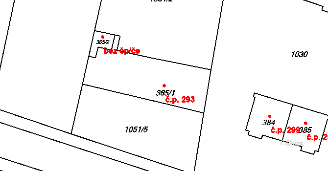 Kolešovice 293 na parcele st. 365/1 v KÚ Kolešovice, Katastrální mapa