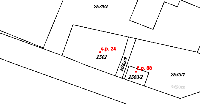 Vodná 24, Kamenice nad Lipou na parcele st. 2582 v KÚ Kamenice nad Lipou, Katastrální mapa