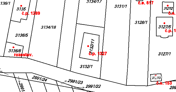 Komín 1327, Brno na parcele st. 3132/11 v KÚ Komín, Katastrální mapa