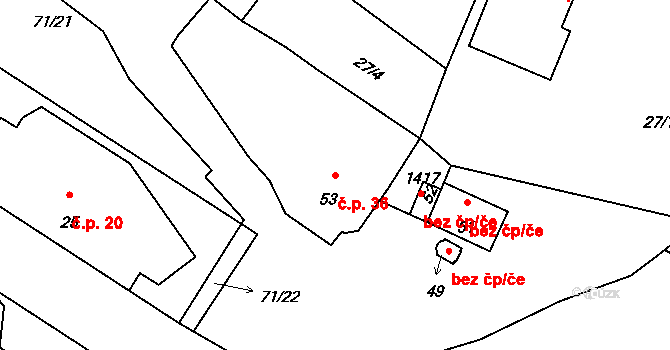 Lednice 36, Kozojedy na parcele st. 53 v KÚ Lednice, Katastrální mapa