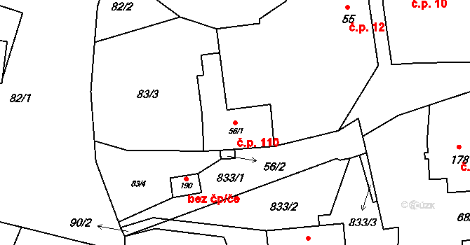Strojetice 110, Kryry na parcele st. 56/1 v KÚ Strojetice u Podbořan, Katastrální mapa